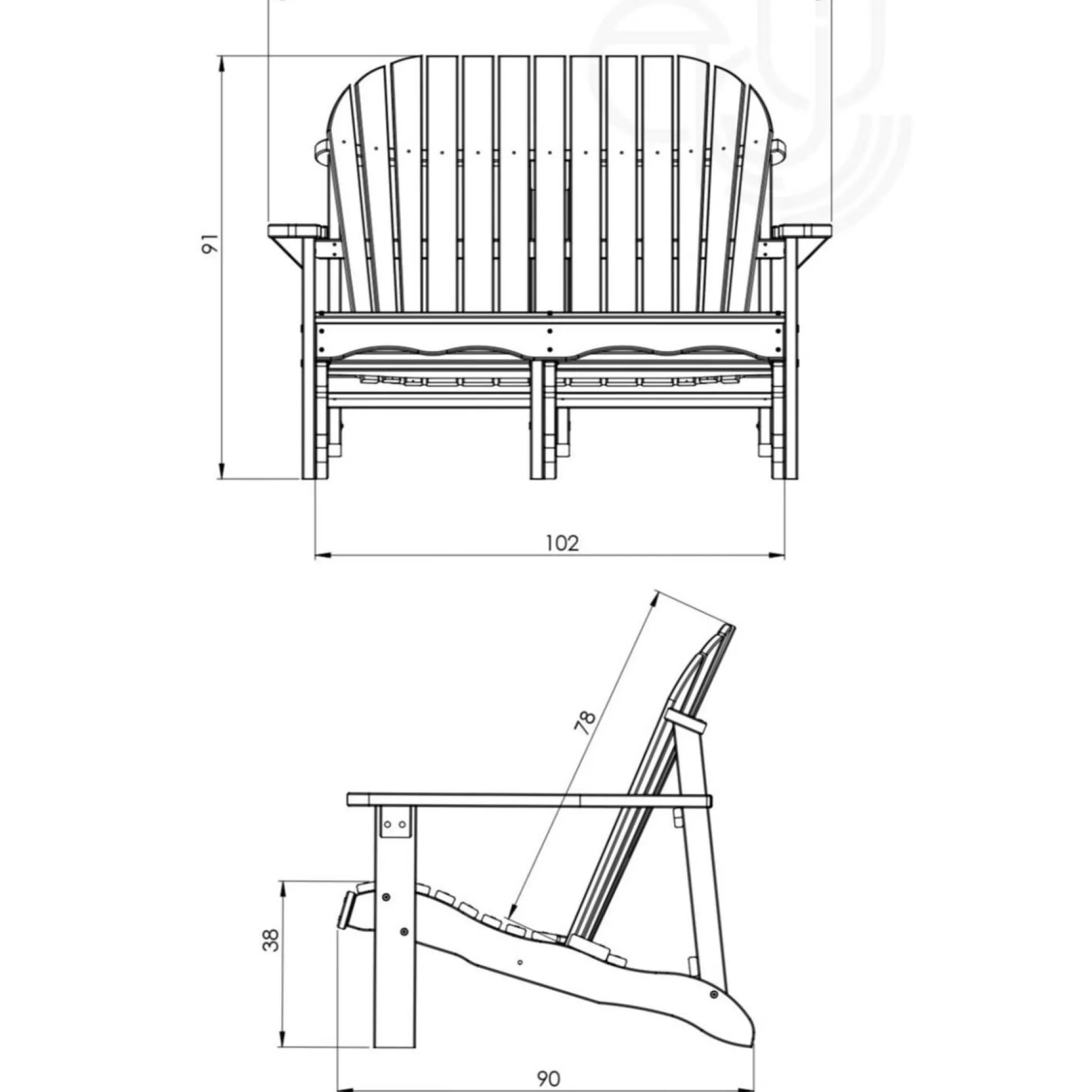 EKJU Banquette 2 Places Ezra en Bois