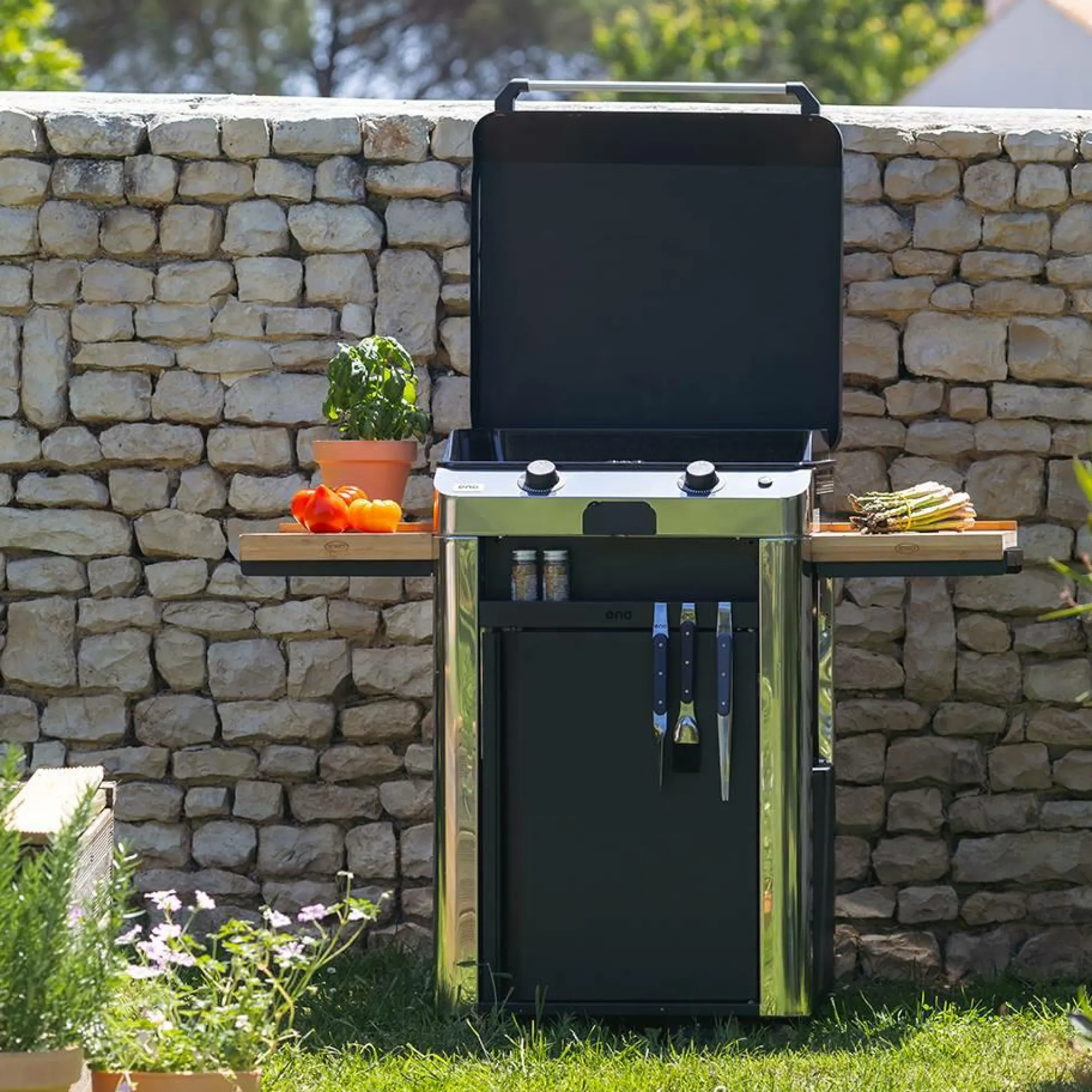 ENO Ensemble Plancha Fusion Gaz 60 et Chariot - Acier Gris/Inox