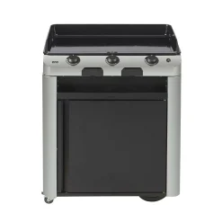 ENO Ensemble Plancha Fusion Gaz 75, et Chariot en Acier - Acier Gris/Inox