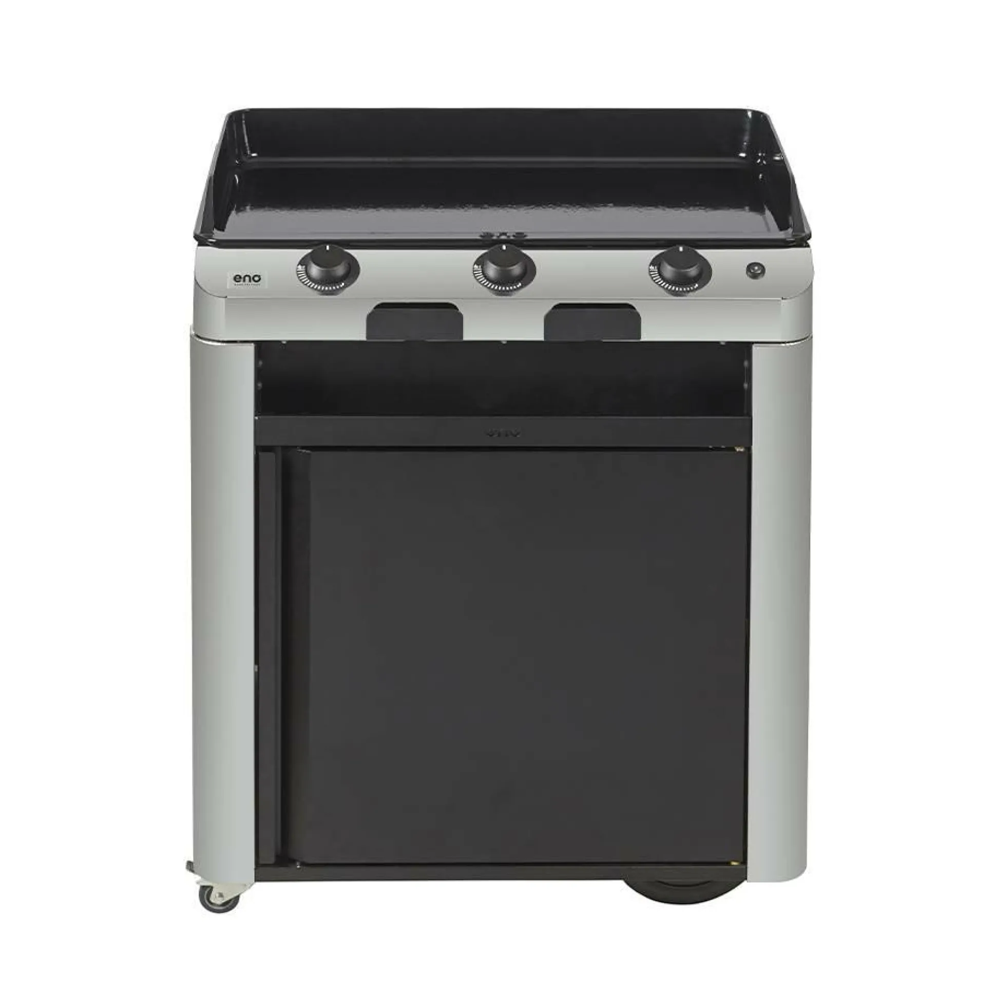 ENO Ensemble Plancha Fusion Gaz 75, et Chariot en Acier - Acier Gris/Inox