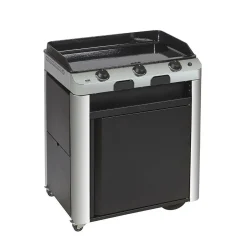 ENO Ensemble Plancha Fusion Gaz 75, et Chariot en Acier - Acier Gris/Inox