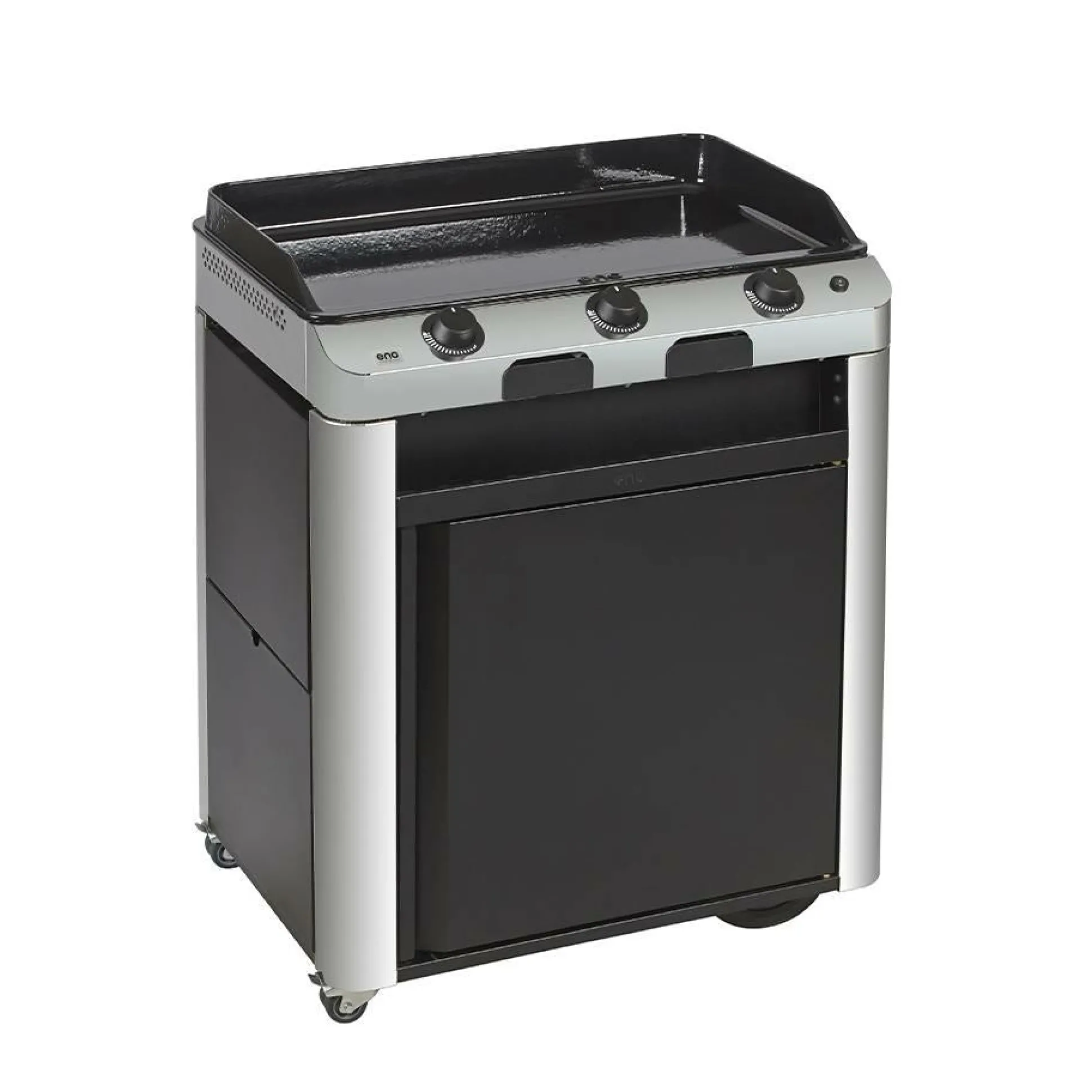 ENO Ensemble Plancha Fusion Gaz 75, et Chariot en Acier - Acier Gris/Inox