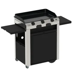 ENO Ensemble Plancha Fusion Gaz 75, et Chariot en Acier - Acier Gris/Inox