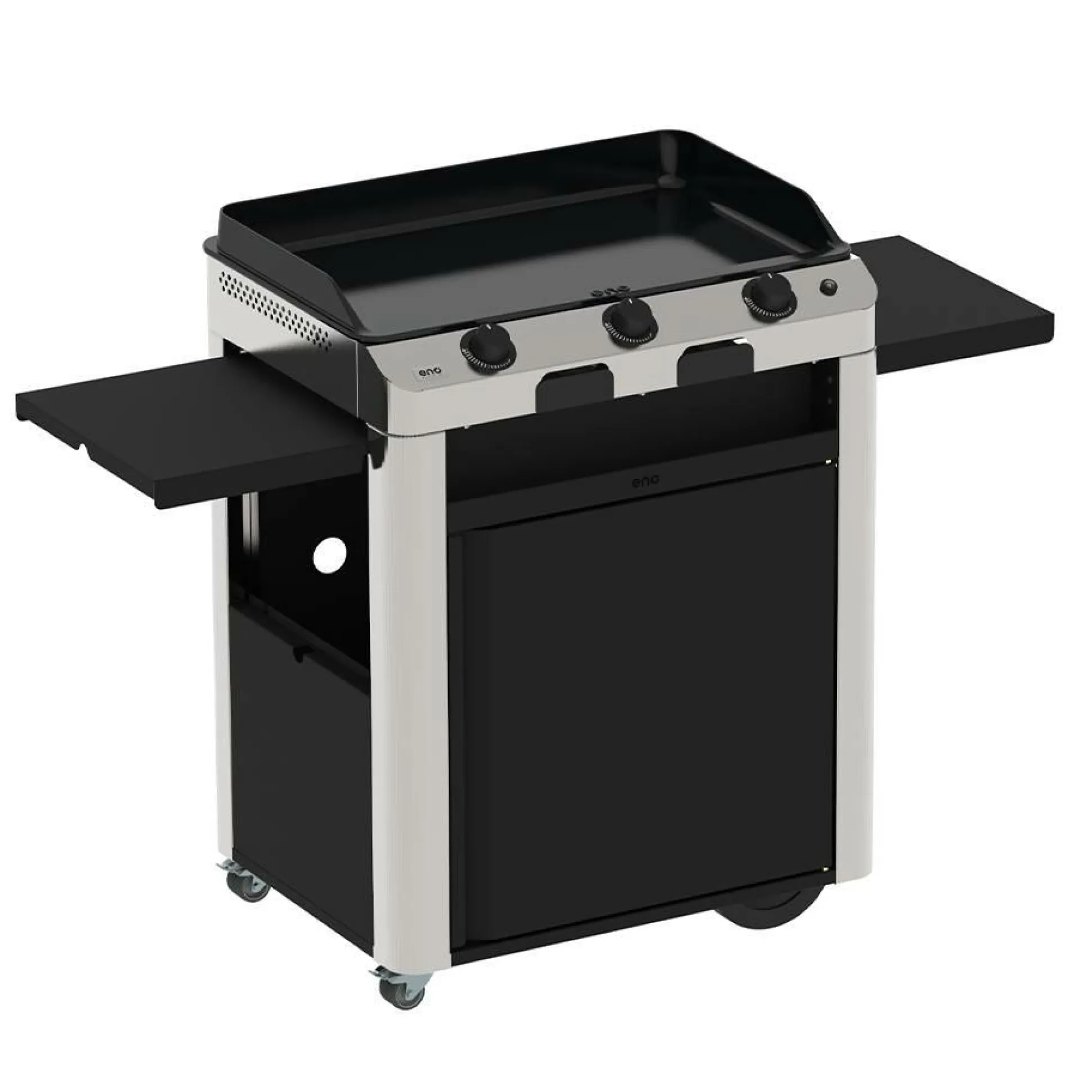 ENO Ensemble Plancha Fusion Gaz 75, et Chariot en Acier - Acier Gris/Inox
