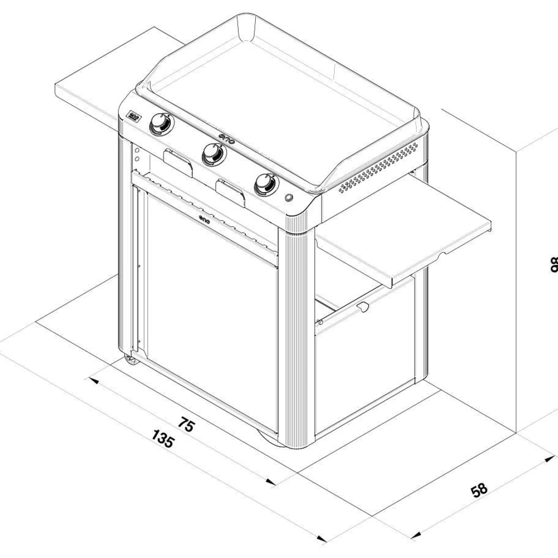 ENO Ensemble Plancha Fusion Gaz 75, et Chariot en Acier - Acier Gris/Inox