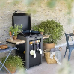 ENO Ensemble Plancha Fusion Gaz 60 et Chariot - Acier Gris