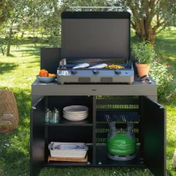 ENO Meuble de Cuisine pour Plancha 120 x 60 cm Félix en Acier Gris et Noir