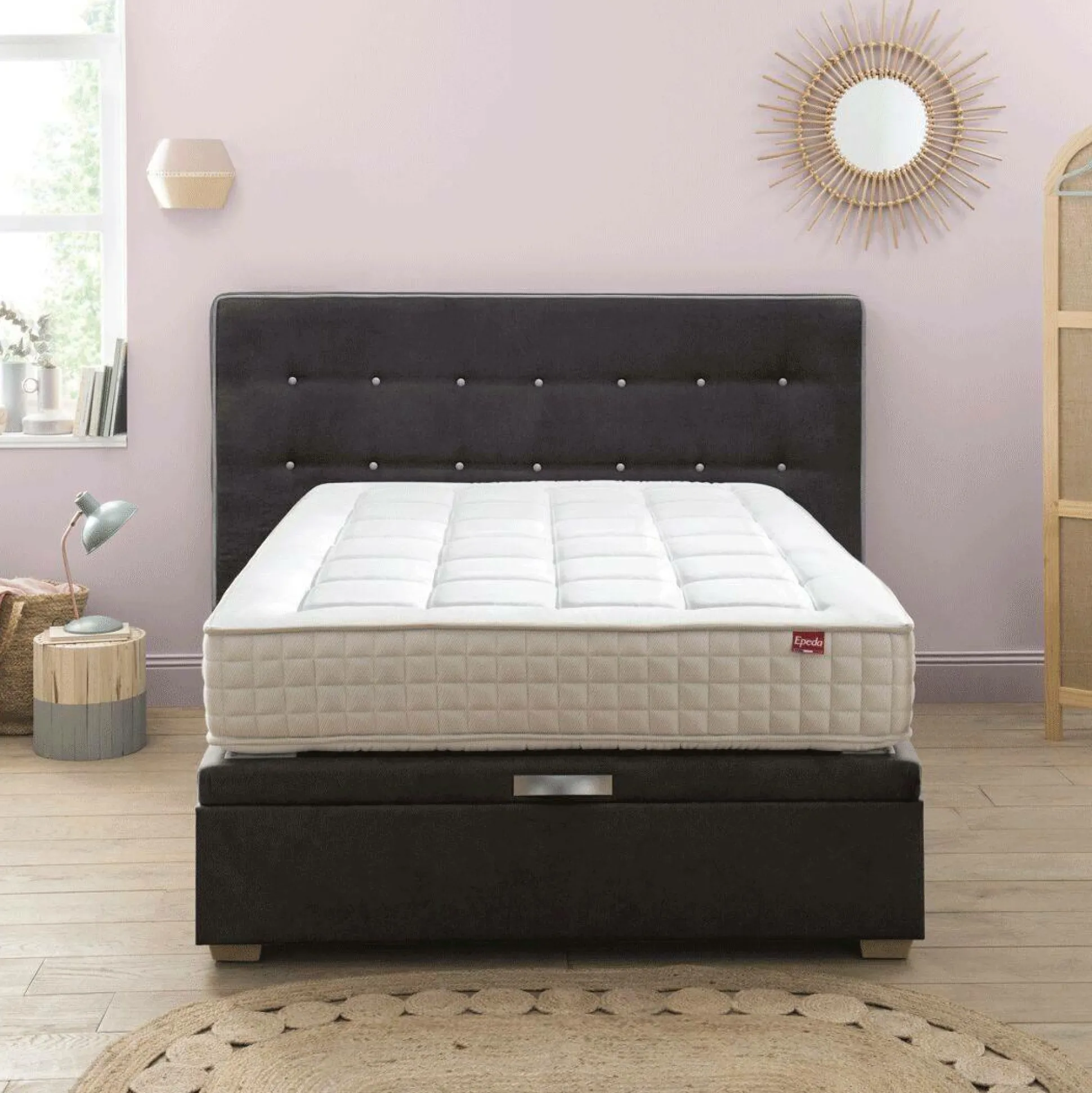 EPEDA Sommier coffre 34 cm Hercule - Gris Béton - 140 x 190 cm