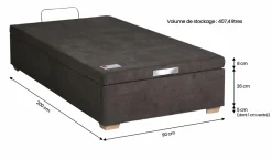 EPEDA Sommier coffre 34 cm Hercule - Gris Béton - 90 x 200 cm