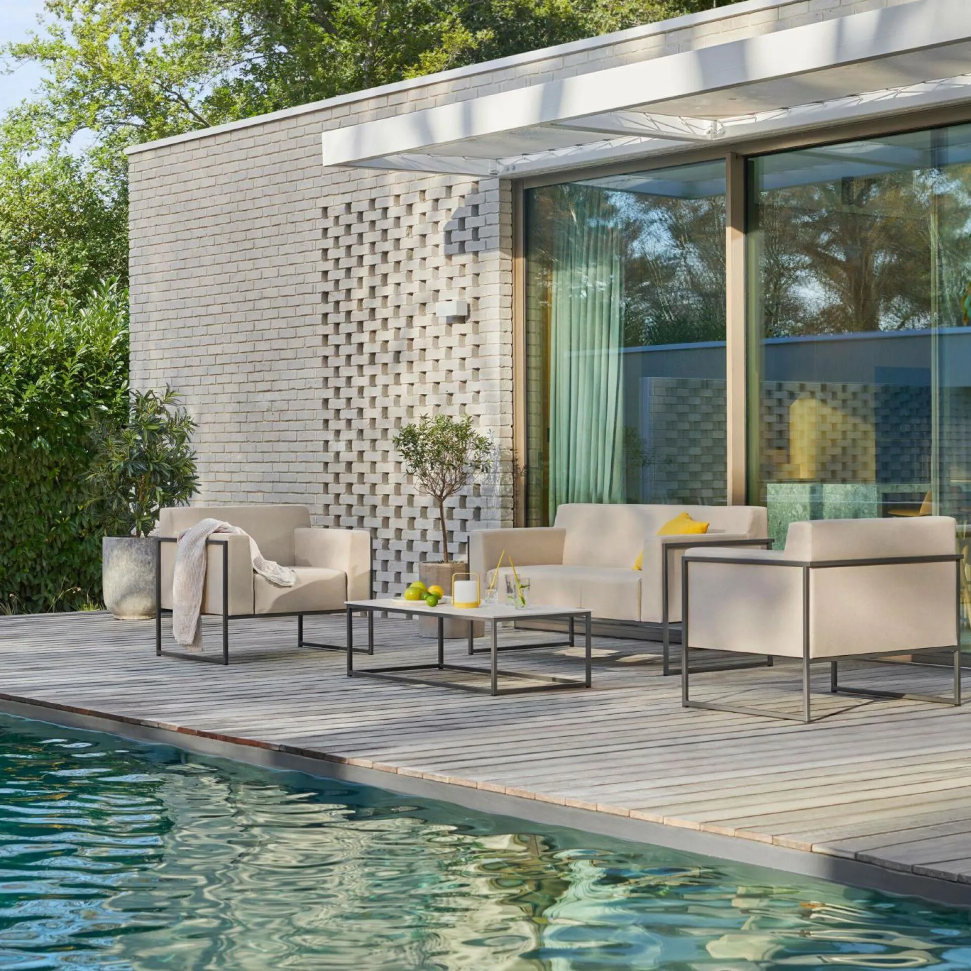 EREME Canapé 2 Places Ruben en Acier et Tissu Recyclé - Etain / Papyrus