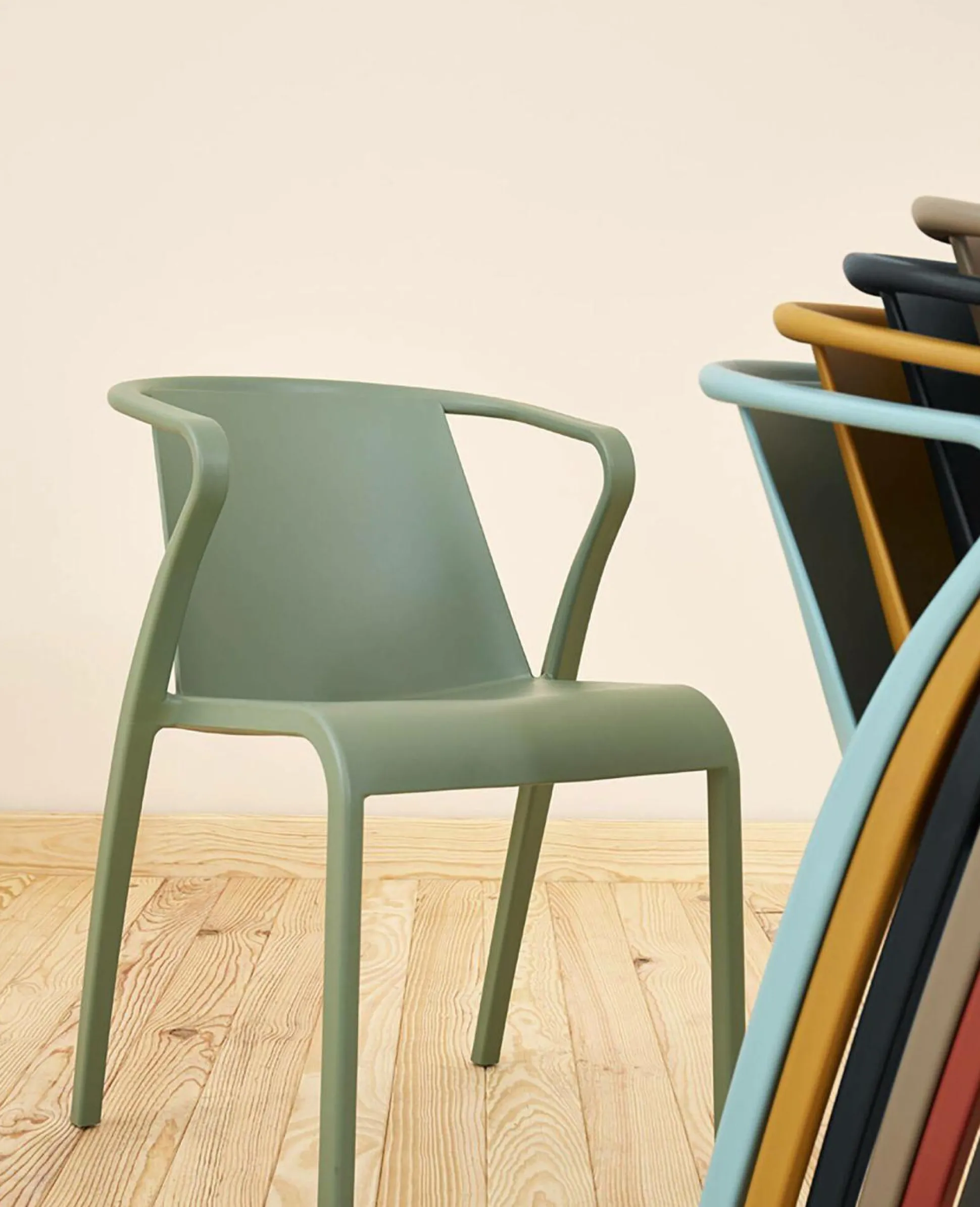 EZPELETA Lot de 2 Fauteuils Empilables Fado - Vert Olive