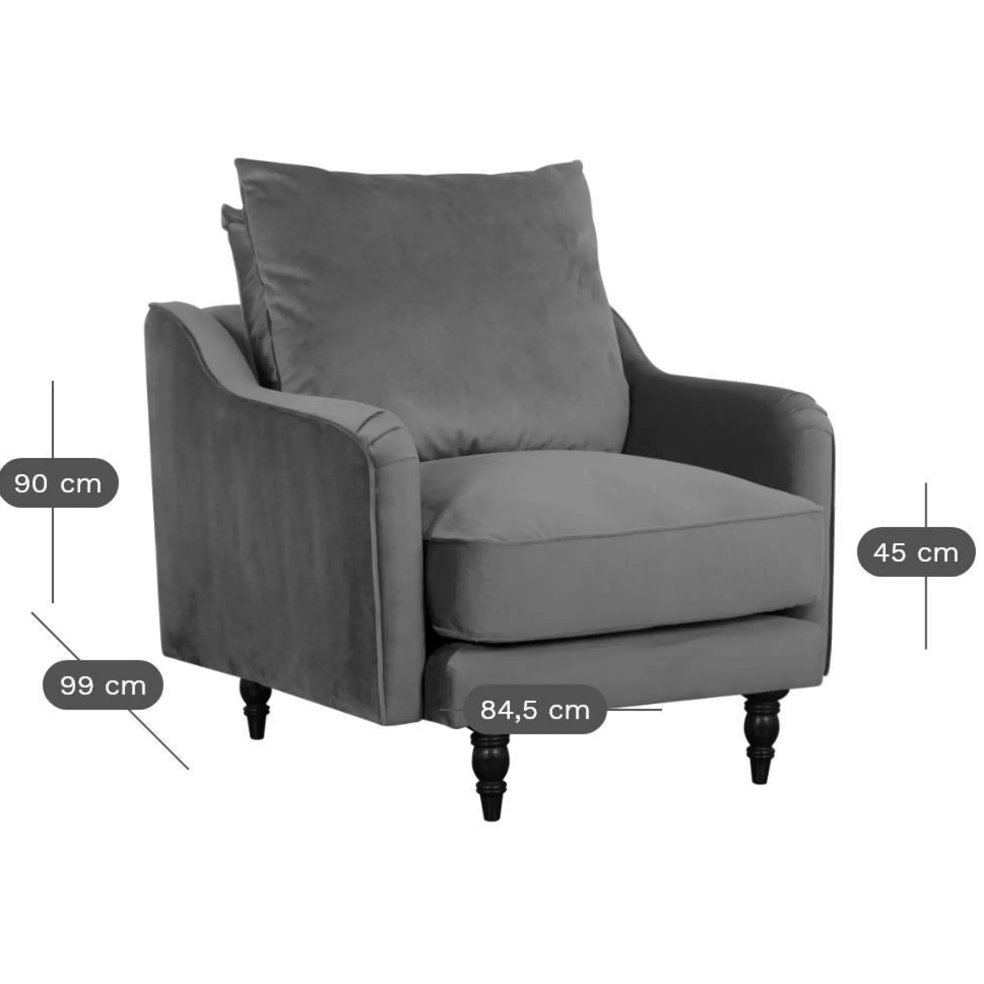 Fauteuil velours Orso - Bleu gris