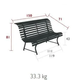 FERMOB Banc 3 Places 150 cm Louisiane en Acier - Orange Confite