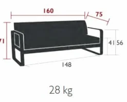 FERMOB Canapé 2 Places Bellevie Gris Flanelle en Aluminium - Cèdre