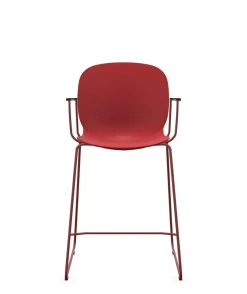FLOKK Chaise haute empilable avec accoudoirs et pieds luge acier Noor 6090 - Rouge