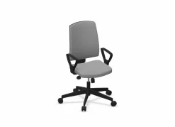 FLOKK Fauteuil de bureau dossier capitonné et plastique noir avec accoudoirs fixes Raya 21S - Gris - Roulettes pour sol dur