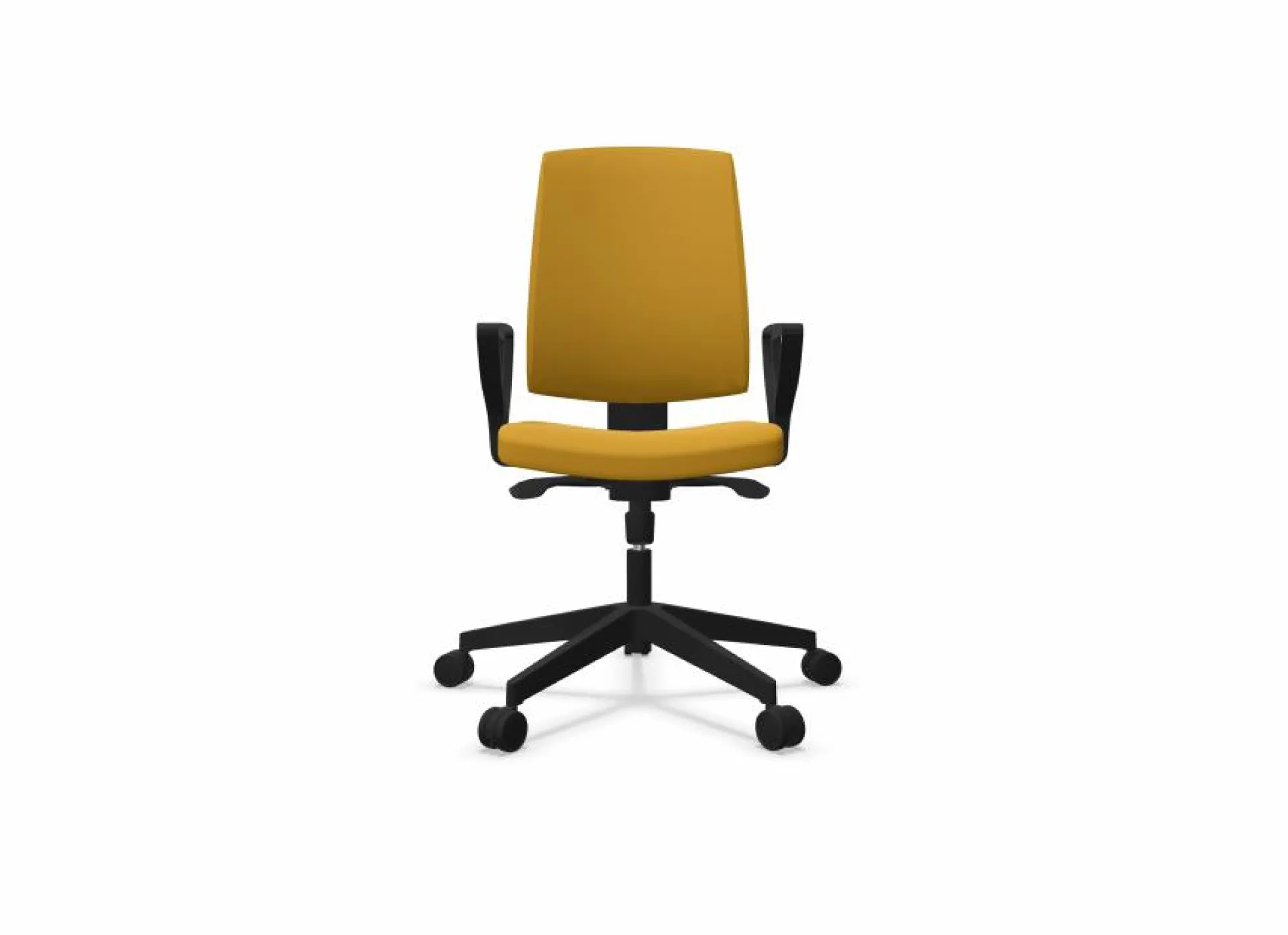 FLOKK Fauteuil de bureau dossier capitonné et plastique noir avec accoudoirs fixes Raya 21S - Jaune - Roulettes pour sol dur