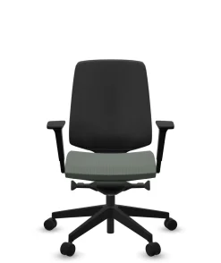 FLOKK Fauteuil de bureau base noire et dossier résille Light Up 250SL - Assise Vert Sauge - Roulettes pour sol dur