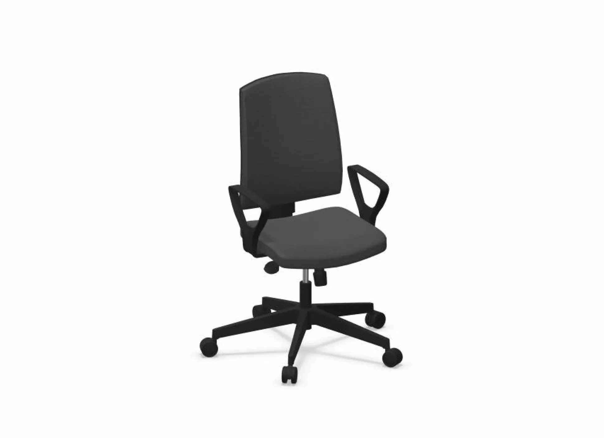 FLOKK Fauteuil de bureau dossier capitonné et plastique noir avec accoudoirs fixes Raya 21S - Gris Anthracite - Roulettes pour sol souple