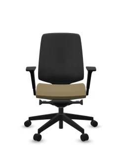 FLOKK Fauteuil de bureau base noire et dossier résille Light Up 250SL - Assise Jaune - Roulettes pour sol dur