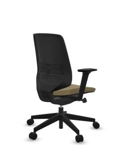 FLOKK Fauteuil de bureau base noire et dossier résille Light Up 250SL - Assise Jaune - Roulettes pour sol dur