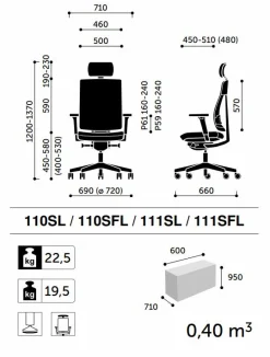 FLOKK Fauteuil de bureau avec tétière Xenon Net 111SFL - Jaune - Roulettes pour sol dur