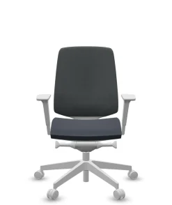 FLOKK Fauteuil de bureau base grise et dossier résille Light Up 250SL - Assise Bleu Foncé - Roulettes pour sol dur