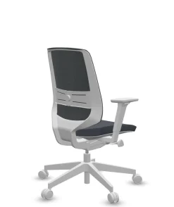 FLOKK Fauteuil de bureau base grise et dossier résille Light Up 250SL - Assise Bleu Foncé - Roulettes pour sol dur