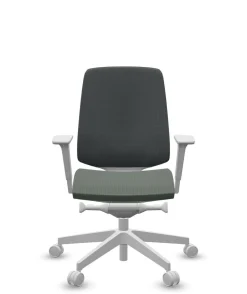 FLOKK Fauteuil de bureau base grise et dossier résille Light Up 250SL - Assise Vert Sauge - Roulettes pour sol dur