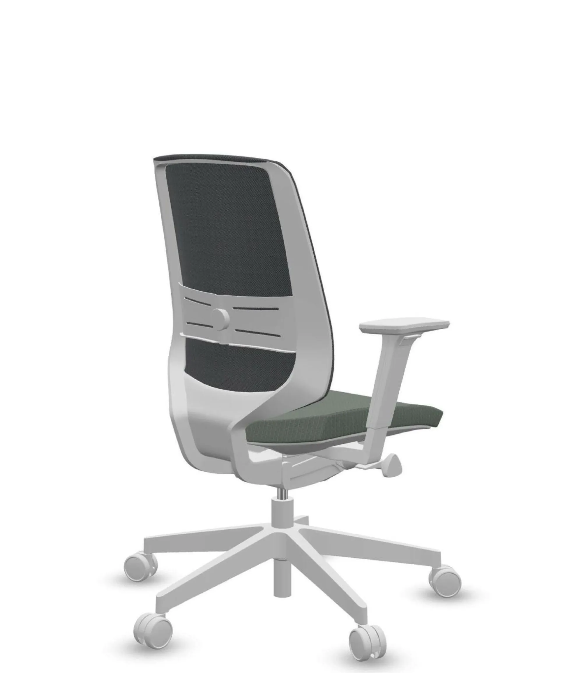 FLOKK Fauteuil de bureau base grise et dossier résille Light Up 250SL - Assise Vert Sauge - Roulettes pour sol dur