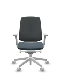 FLOKK Fauteuil de bureau base grise et dossier résille Light Up 250SL - Assise Bleu Jean - Roulettes pour sol dur
