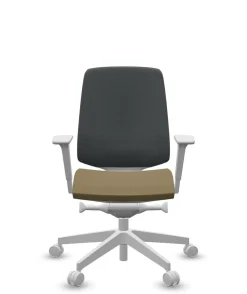 FLOKK Fauteuil de bureau base grise et dossier résille Light Up 250SL - Assise Jaune - Roulettes pour sol dur