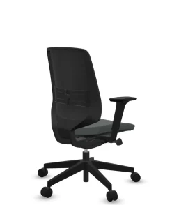 FLOKK Fauteuil de bureau base noire et dossier résille Light Up 250SL - Assise Grise - Roulettes pour sol dur