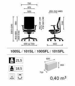 FLOKK Fauteuil de bureau sans têtière Xenon Net 101SFL - Noir - Roulettes pour sol dur
