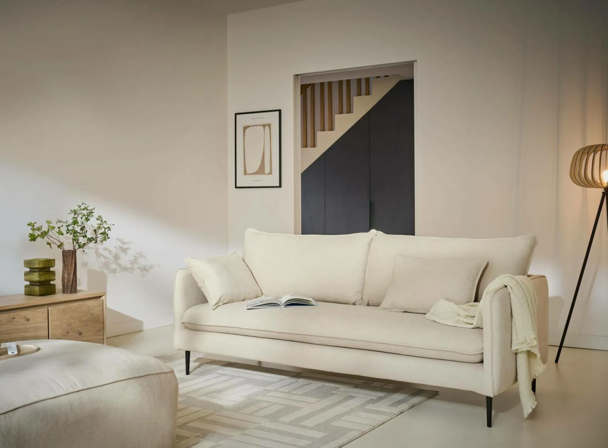 Grand pouf tissu Otis - Crème