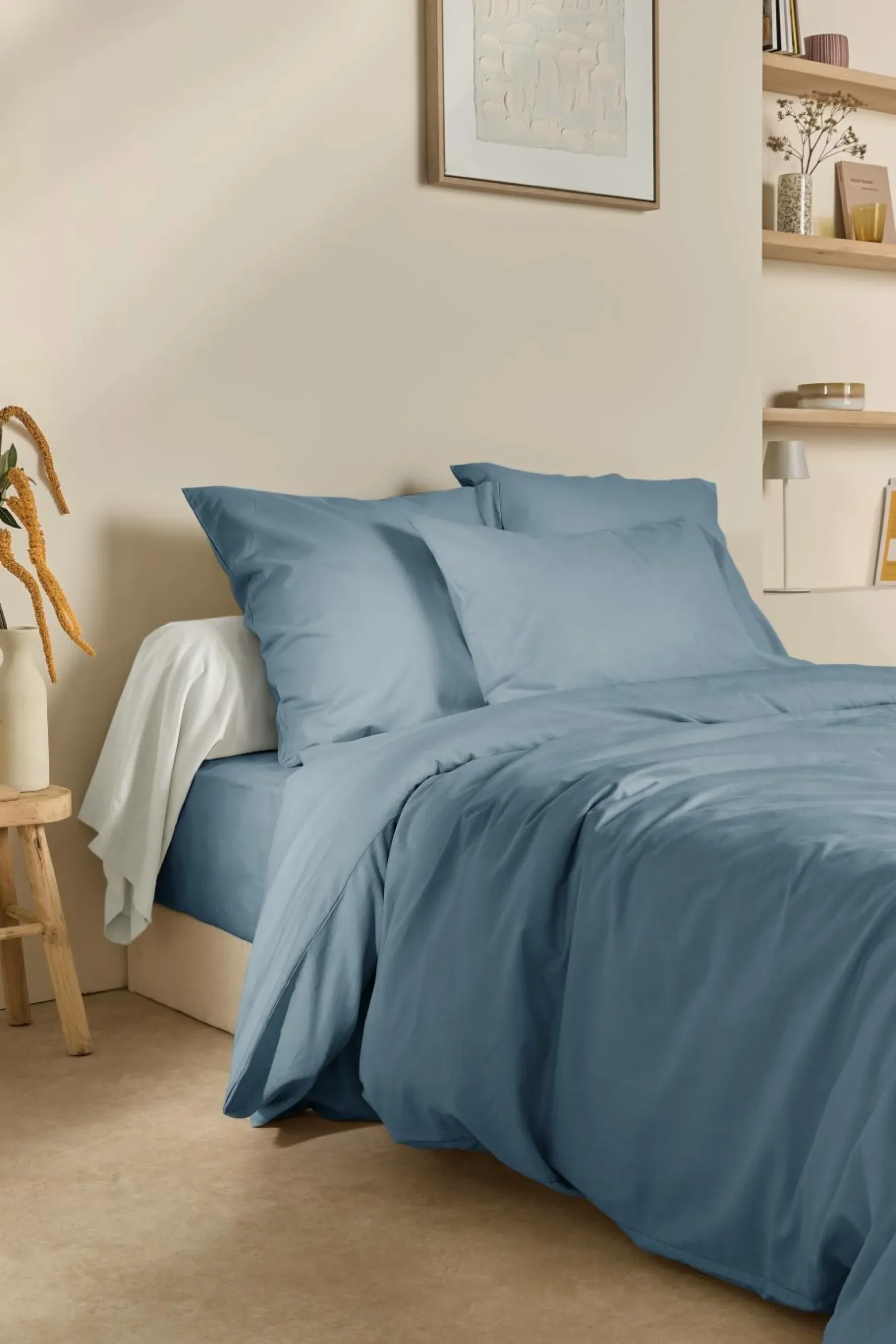 Housse de couette coton lin Valentine - Bleu Gris - 140 x 200 cm