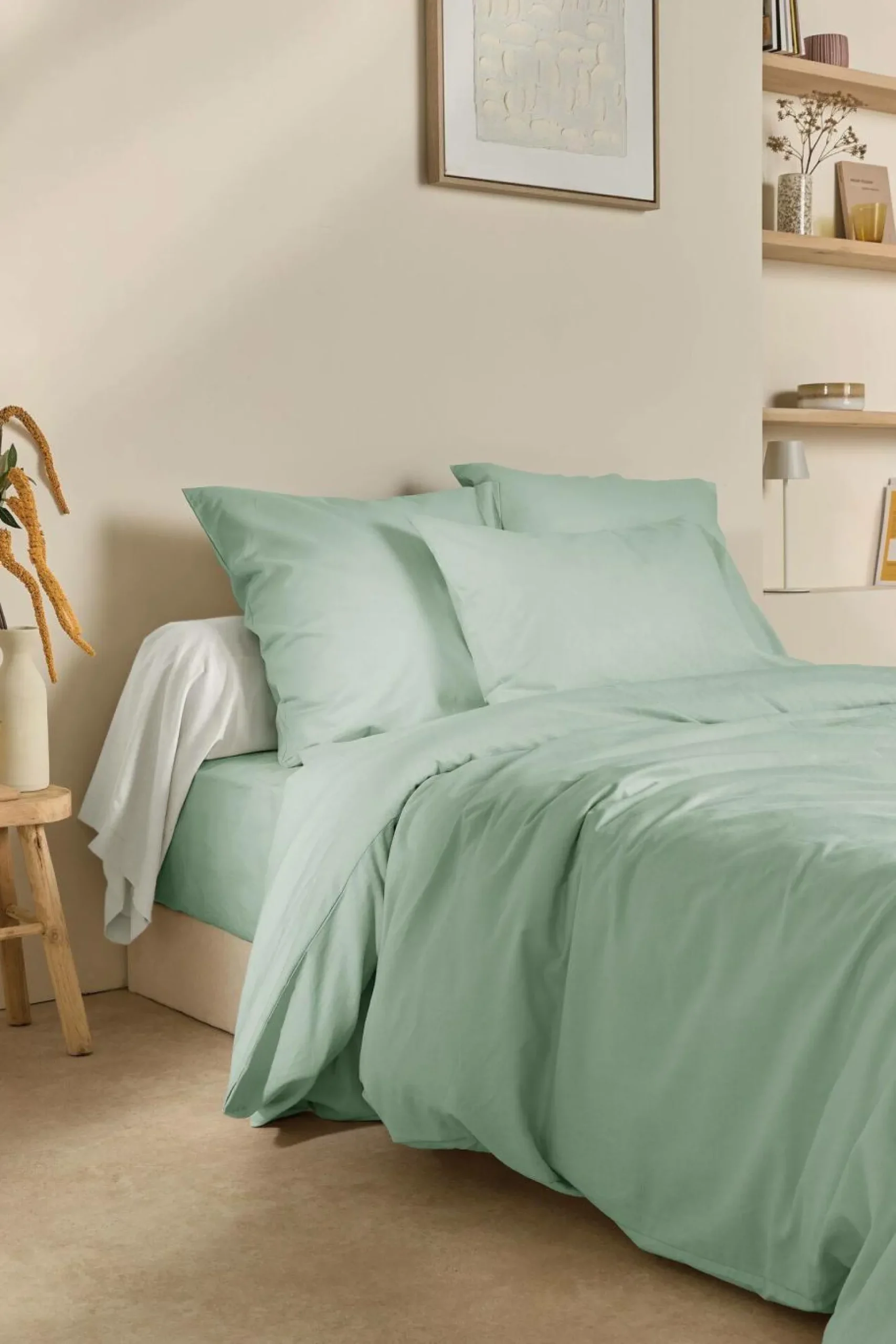 Housse de couette coton lin Valentine - Bleu écume - 140 x 200 cm