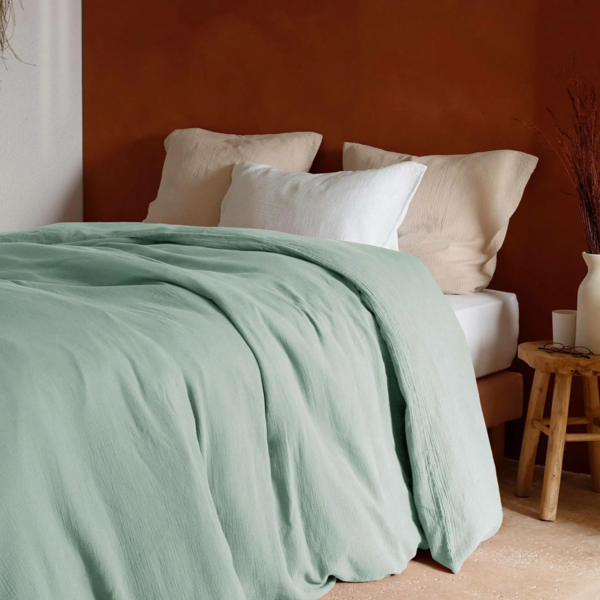 Housse de couette gaze de coton bio Lou - Vert d'eau - 140 x 200 cm