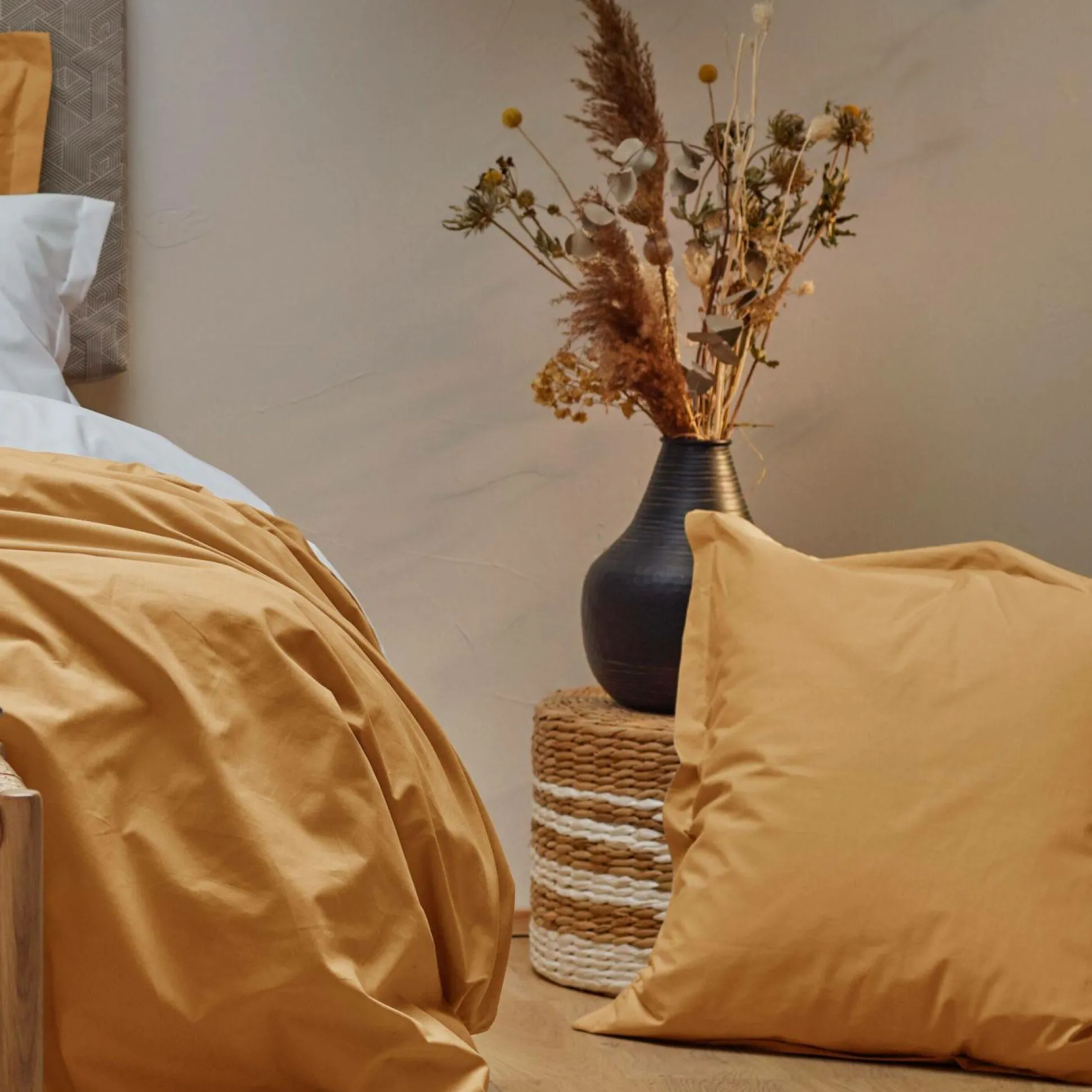 Housse de couette percale bio Elise - Ocre - 240 x 220 cm