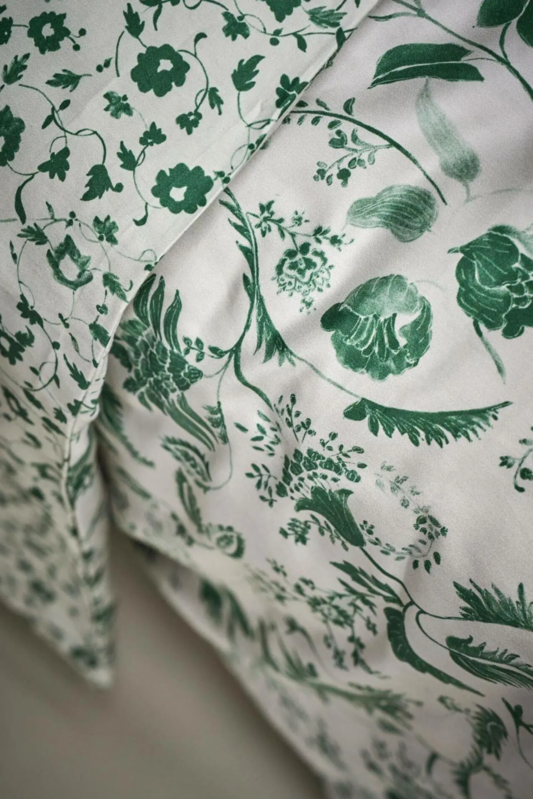 Housse de couette satin Pondichéry - Vert feuille - 260 x 240 cm