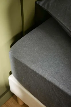 LASA HOME Drap housse coton flanelle Livia - Graphite - 140 x 190 cm