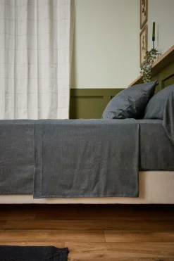 LASA HOME Drap plat coton flanelle Livia - Graphite - 240 x 300 cm