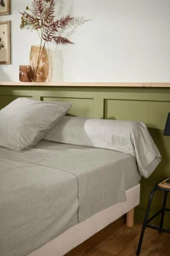 LASA HOME Drap plat coton flanelle Livia - Lin - 270 x 300 cm