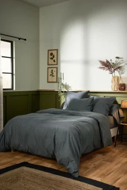 LASA HOME Housse de couette coton flanelle Livia - Graphite - 240 x 220 cm