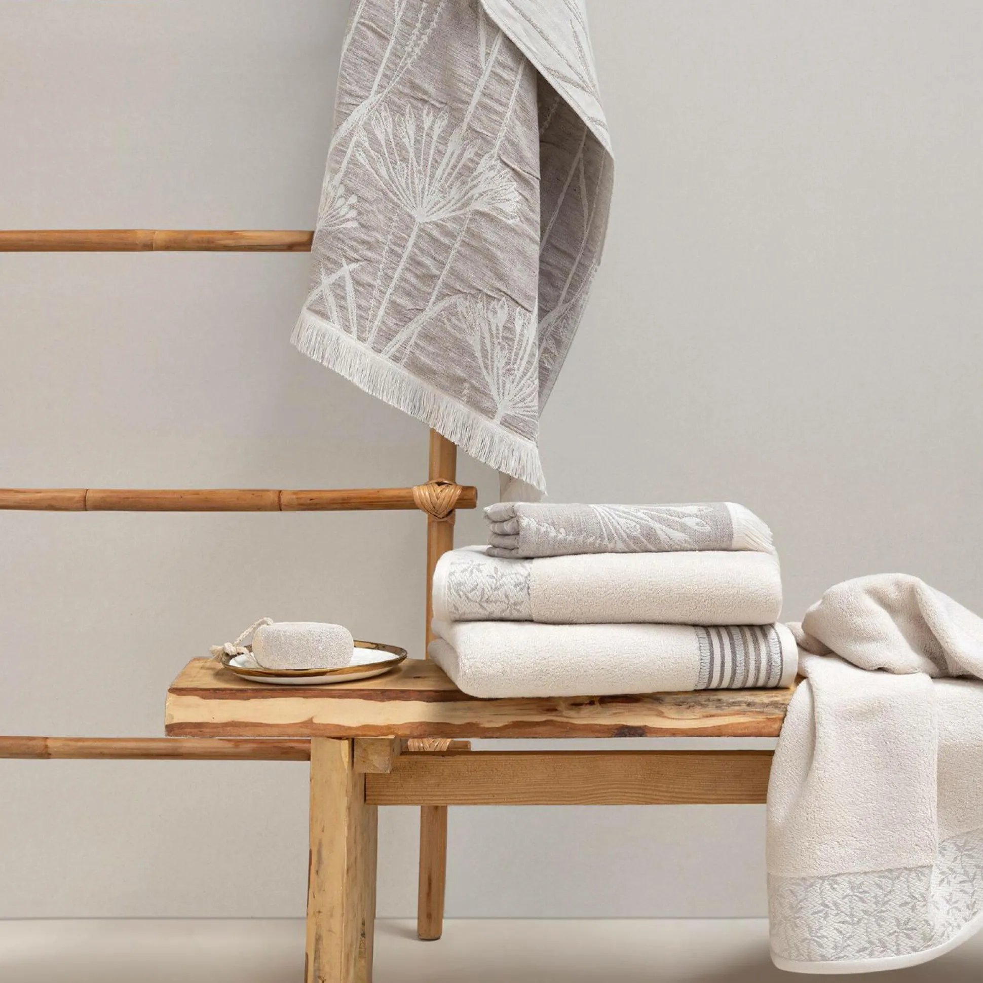 LASA HOME Serviette de bain coton Léontina, végétal - Végétal - 100 x 150 cm