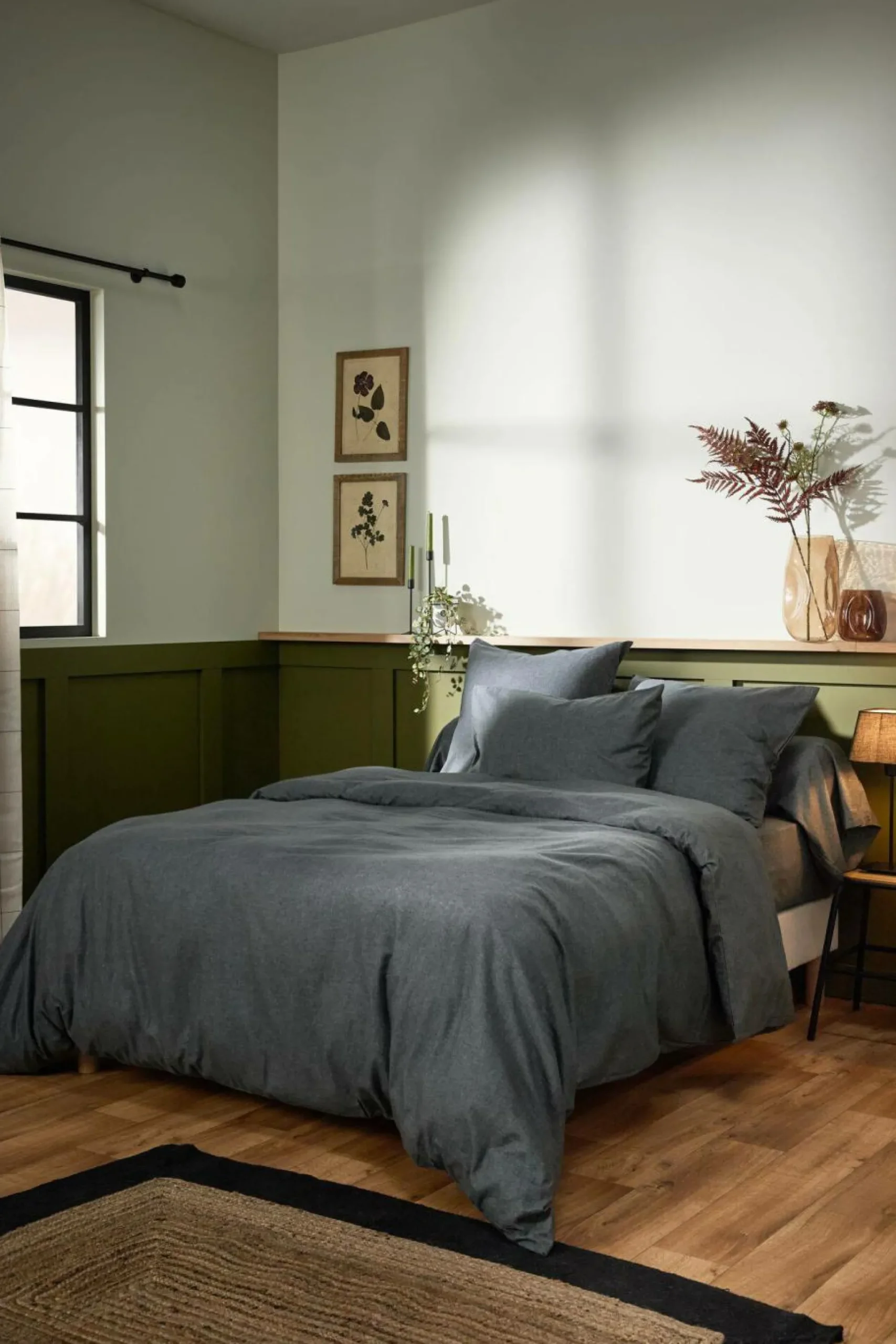 LASA HOME Taie de traversin coton flanelle Livia - Graphite