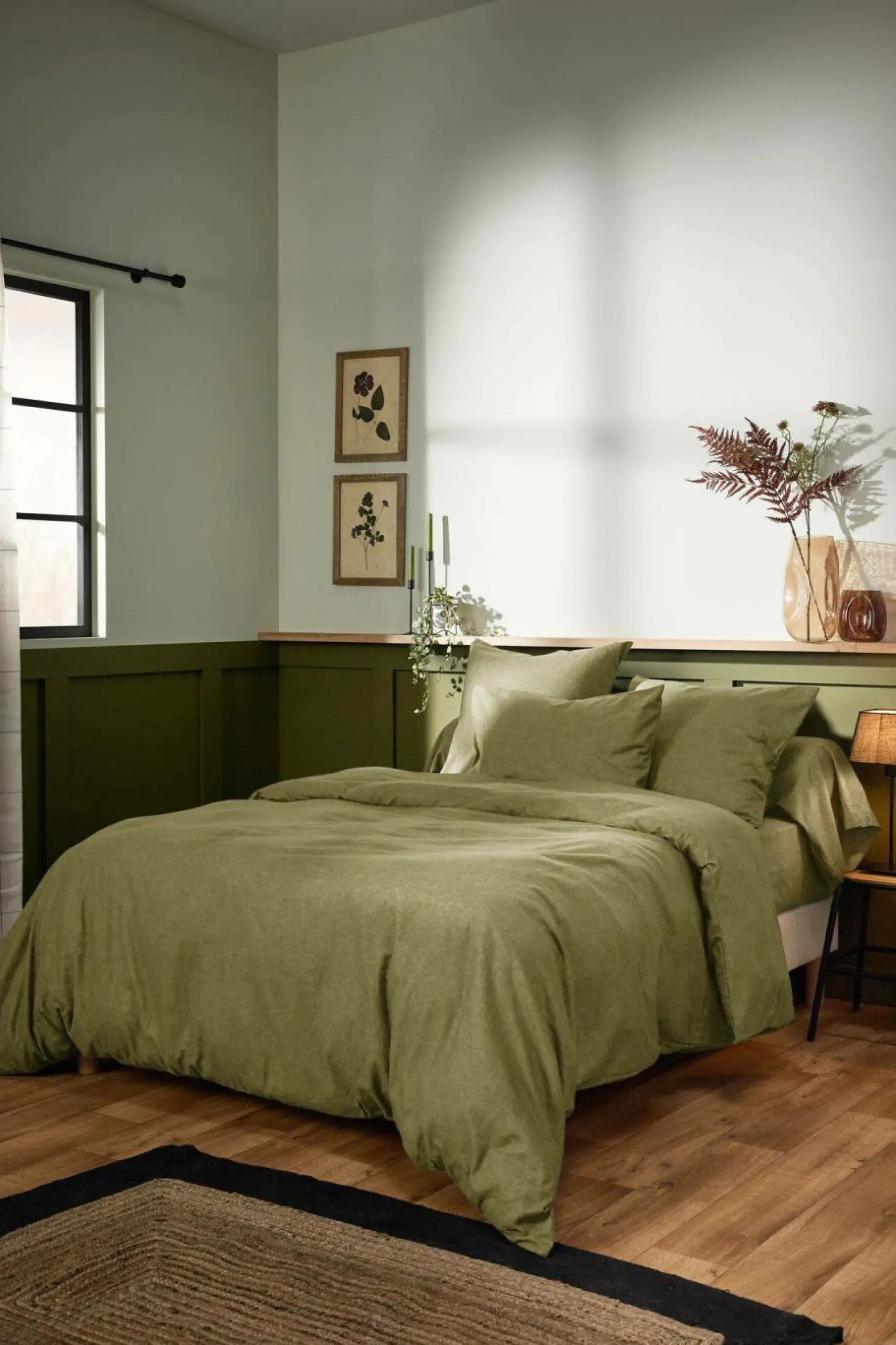 LASA HOME Taie d'oreiller coton flanelle Livia - Kaki - 50 x 70 cm