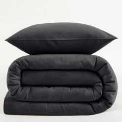 LASA HOME Taie d'oreiller coton flanelle Livia - Graphite - 50 x 70 cm