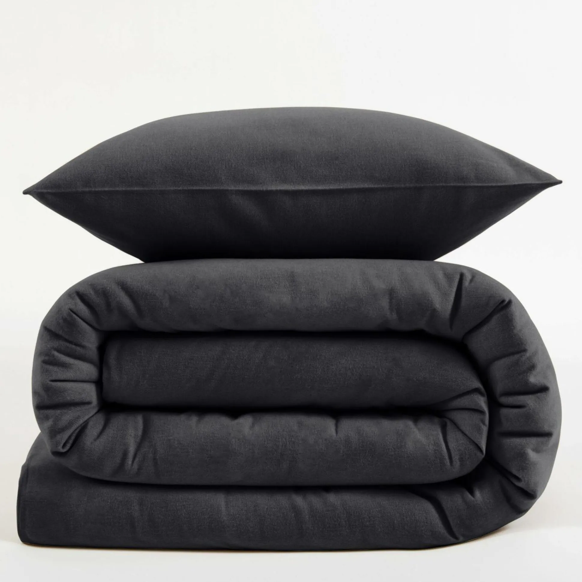 LASA HOME Taie d'oreiller coton flanelle Livia - Graphite - 50 x 70 cm