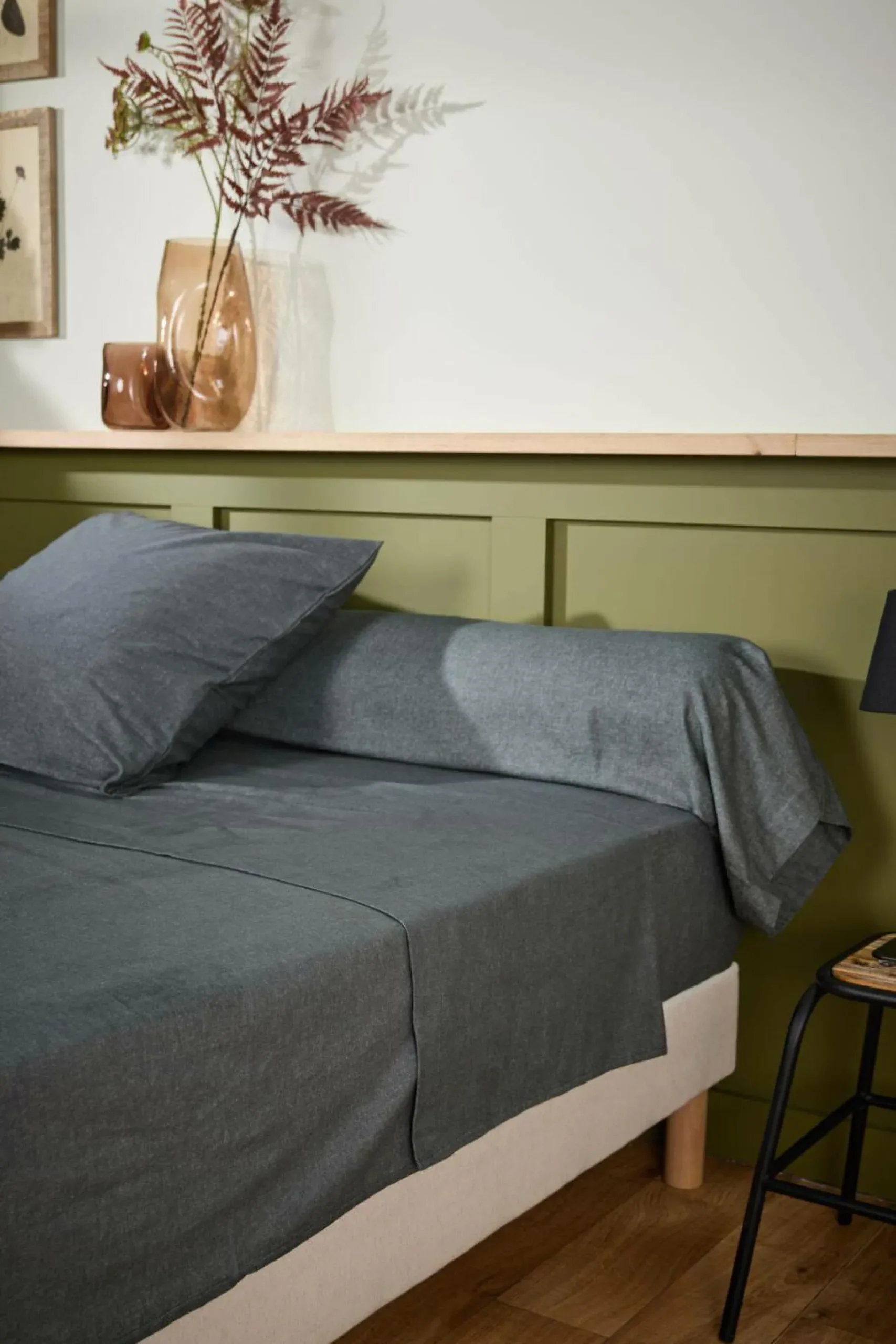 LASA HOME Taie d'oreiller coton flanelle Livia - Graphite - 65 x 65 cm